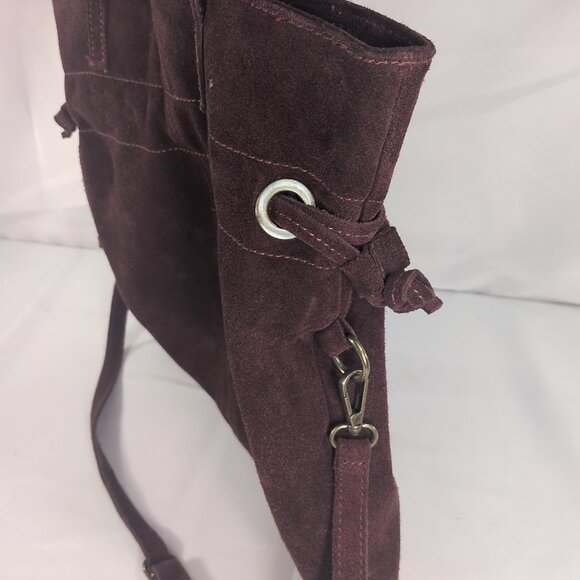 Marlon Burgundy Red Suede Leather Shoulder Purse Drawstring Crossbody Made Italy - Picture 8 of 15